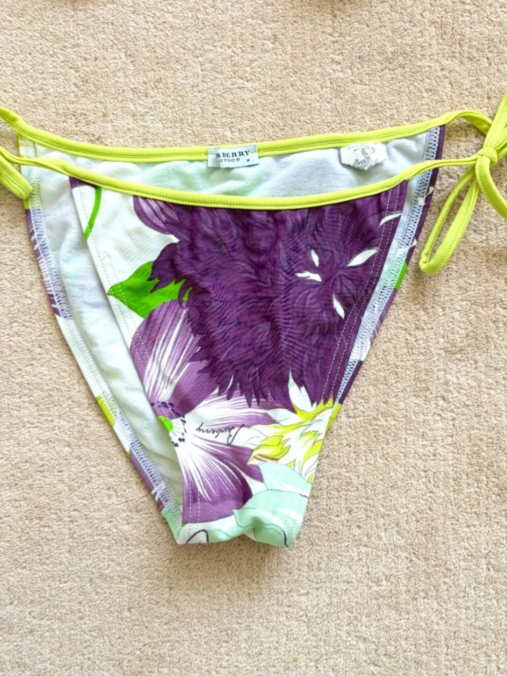 Burberry String Bikini Lime Green and Purple Floral Print Women's Medium - Picture 3 of 13